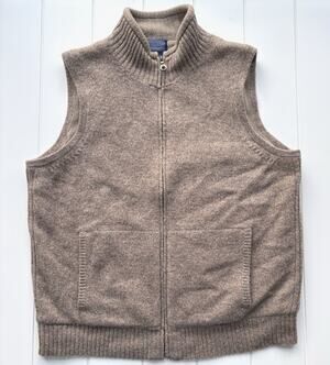 Pendleton Shetland Wool Zip Front Sweater Vest Fleece Lined Beige Tan Medium
